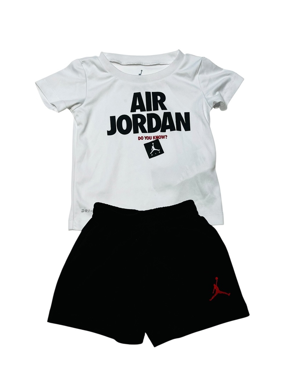Jordan Kids White Tee and Black Shorts Set with Red Logo